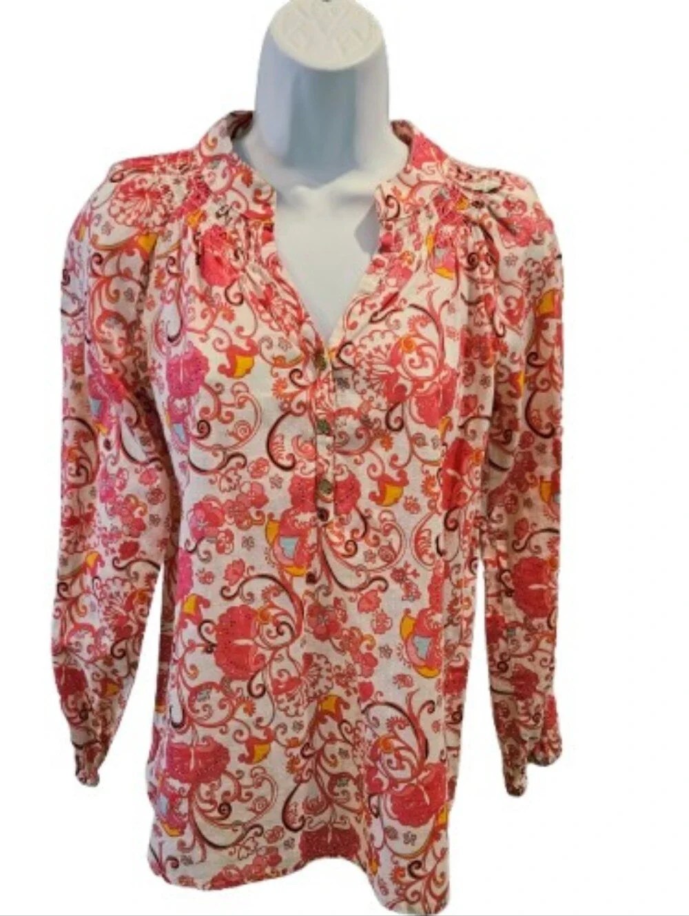 NWOT Lilly Pulitzer Pink Floral Paisley Cotton Peasant Blouse XS Boho Preppy